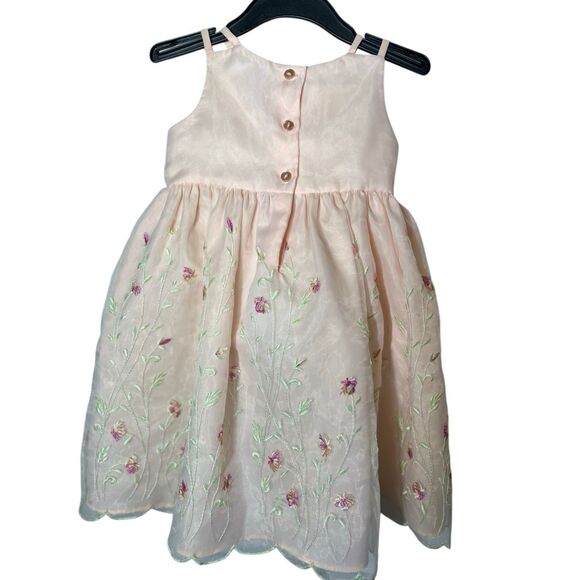 Bonnie Jean Flower Girl Dress Size 2T Peach Floral Organza Embroidered Toddler - Picture 7 of 12